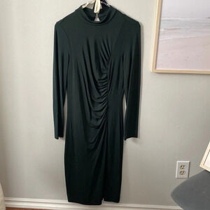 Dark Green Bebe Fitted Long Sleeve  Midi Dress